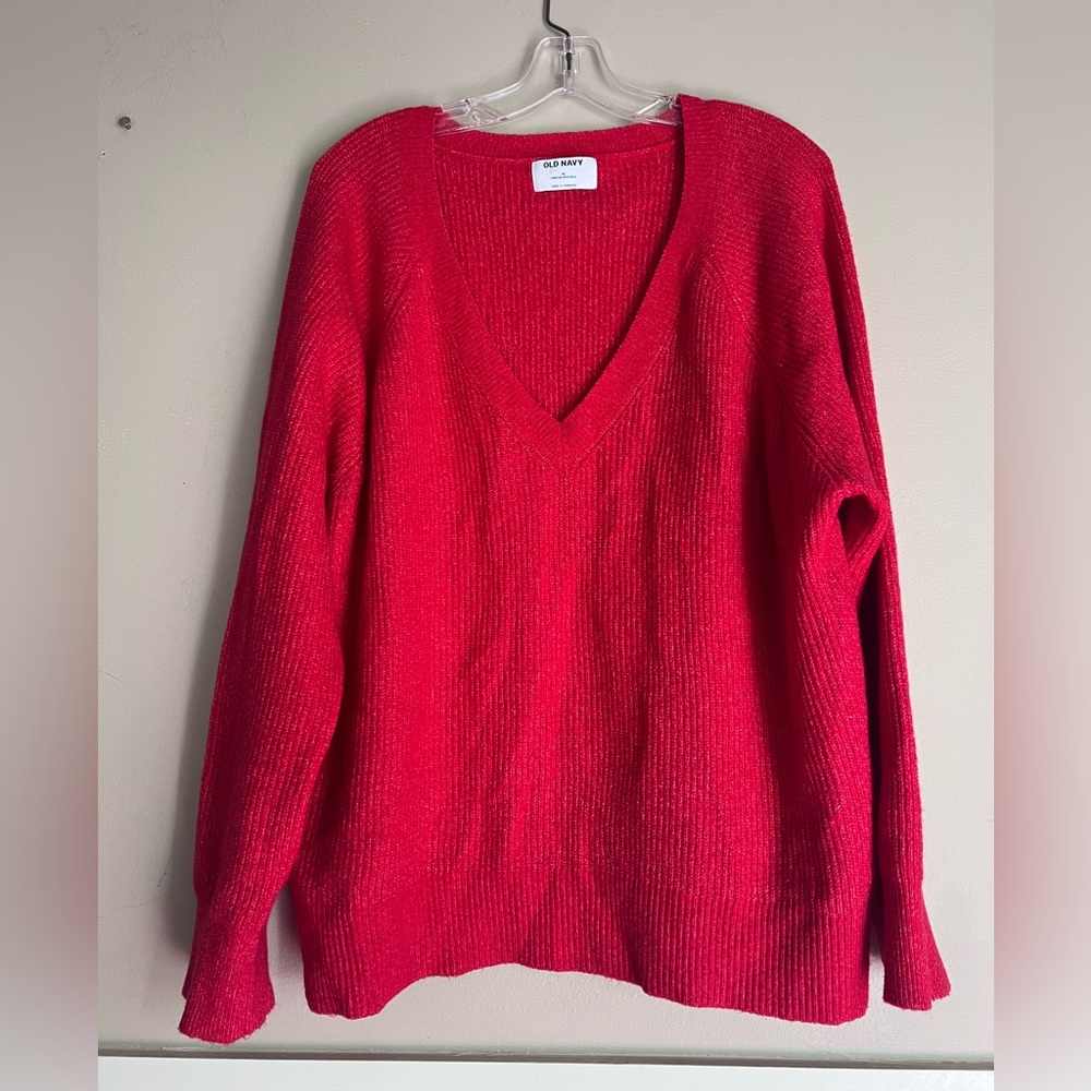 Old Navy V-Neck Sweater in Bright Pink Size XL